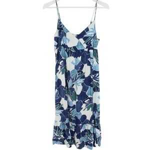 Hilo Hattie Hawaiian Original Tropical Floral Rayon Midi Dress Size M Blue Teal